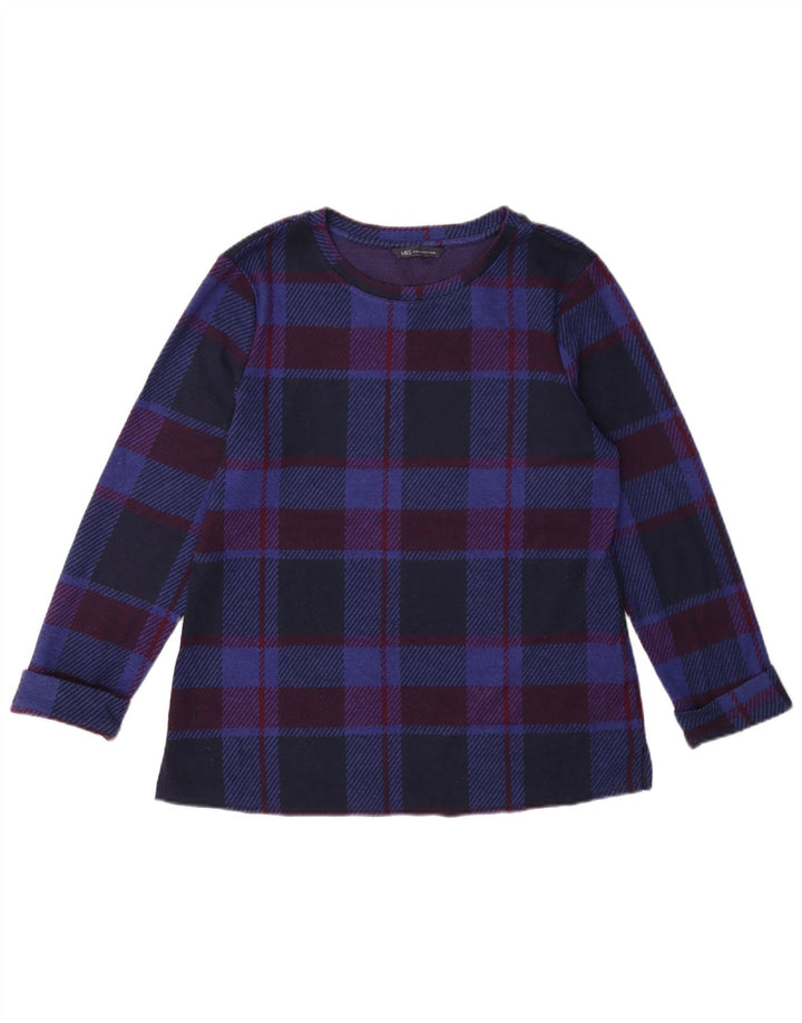 Marks & Spencer Womens Long Sleeve Blouse Top UK 12 Medium Navy Blue Check