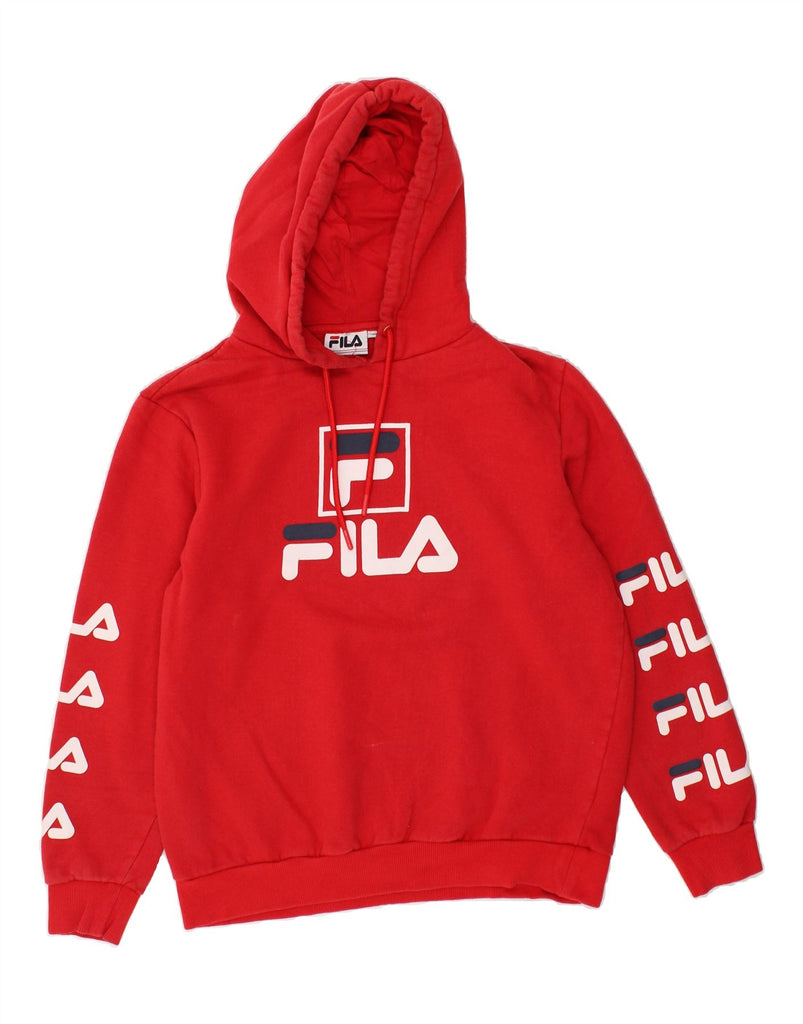 FILA Womens Graphic Hoodie Jumper UK 12 Medium Red Cotton | Vintage Fila | Thrift | Second-Hand Fila | Used Clothing | Messina Hembry 