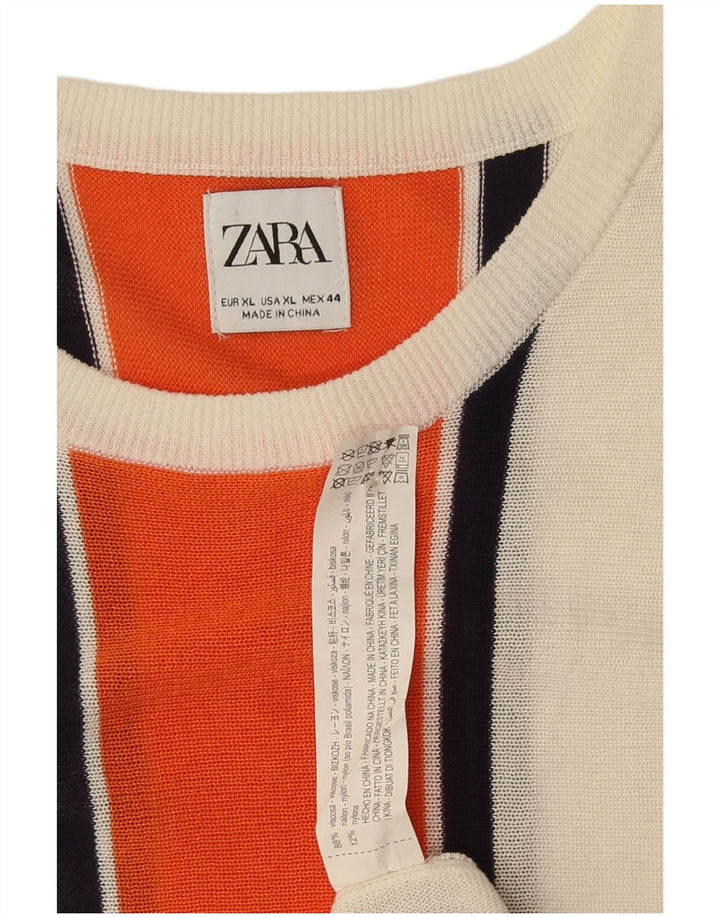 Zara Womens Basic Dress UK 18 XL White Striped Viscose