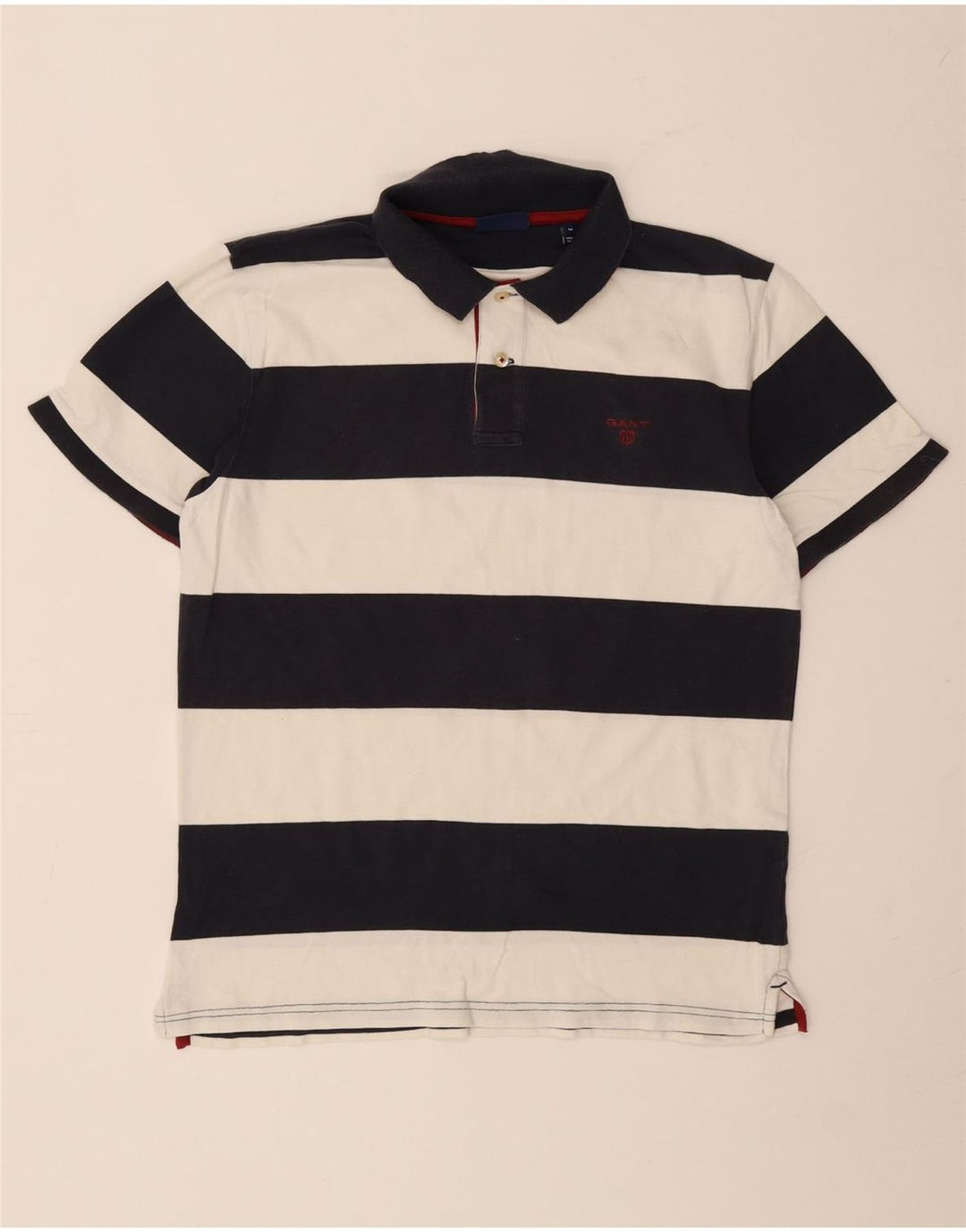 Gant Mens Rugby Polo Shirt Medium Navy Blue Striped Cotton