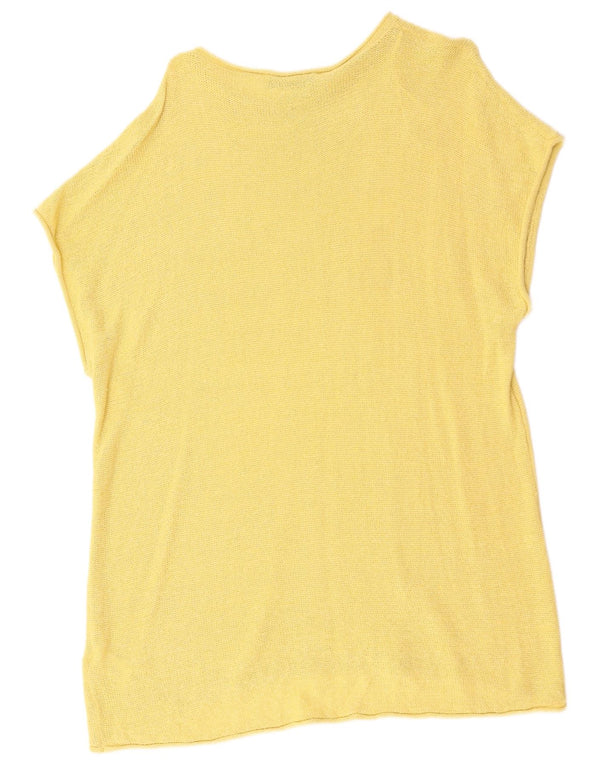 Zara Womens Short Sleeve Boat Neck Jumper Sweater UK 16 Large Yellow Cotton