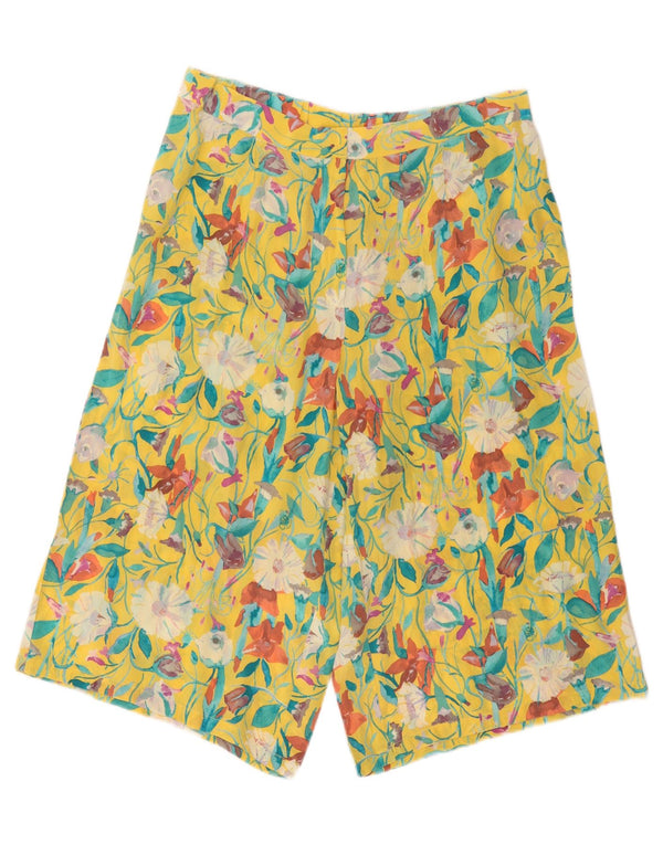 Vintage Womens High Waist Wide Leg Casual Shorts W34 Large Yellow Floral