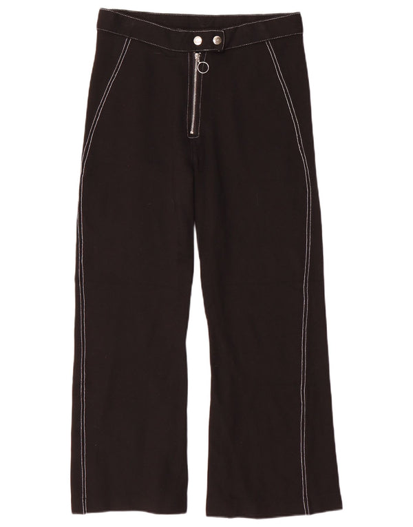 Topshop Womens Wide Leg Casual Trousers UK 10 Small W28 L26 Black Viscose