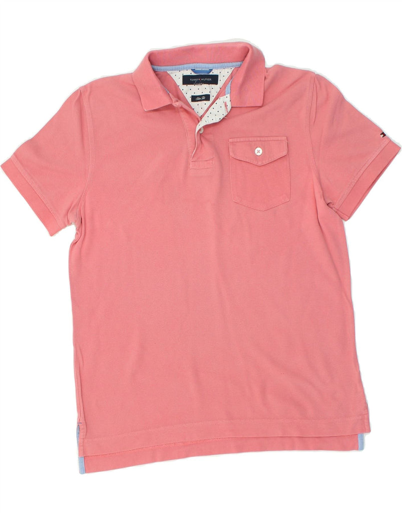 TOMMY HILFIGER Mens Slim Fit Polo Shirt Medium Pink Cotton | Vintage Tommy Hilfiger | Thrift | Second-Hand Tommy Hilfiger | Used Clothing | Messina Hembry 