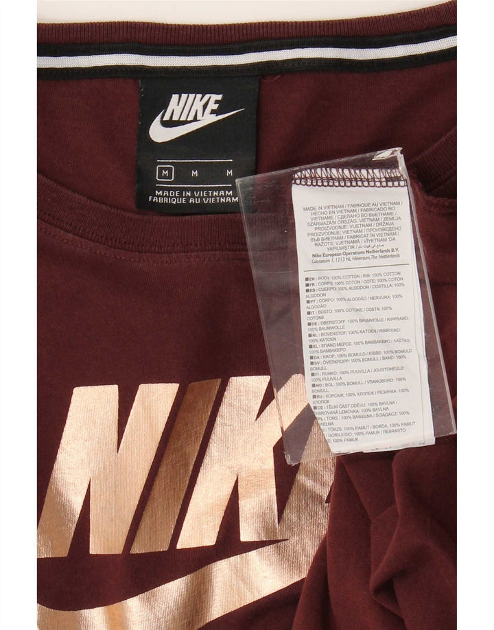 Nike Womens Graphic Top Long Sleeve UK 14 Medium Burgundy Cotton