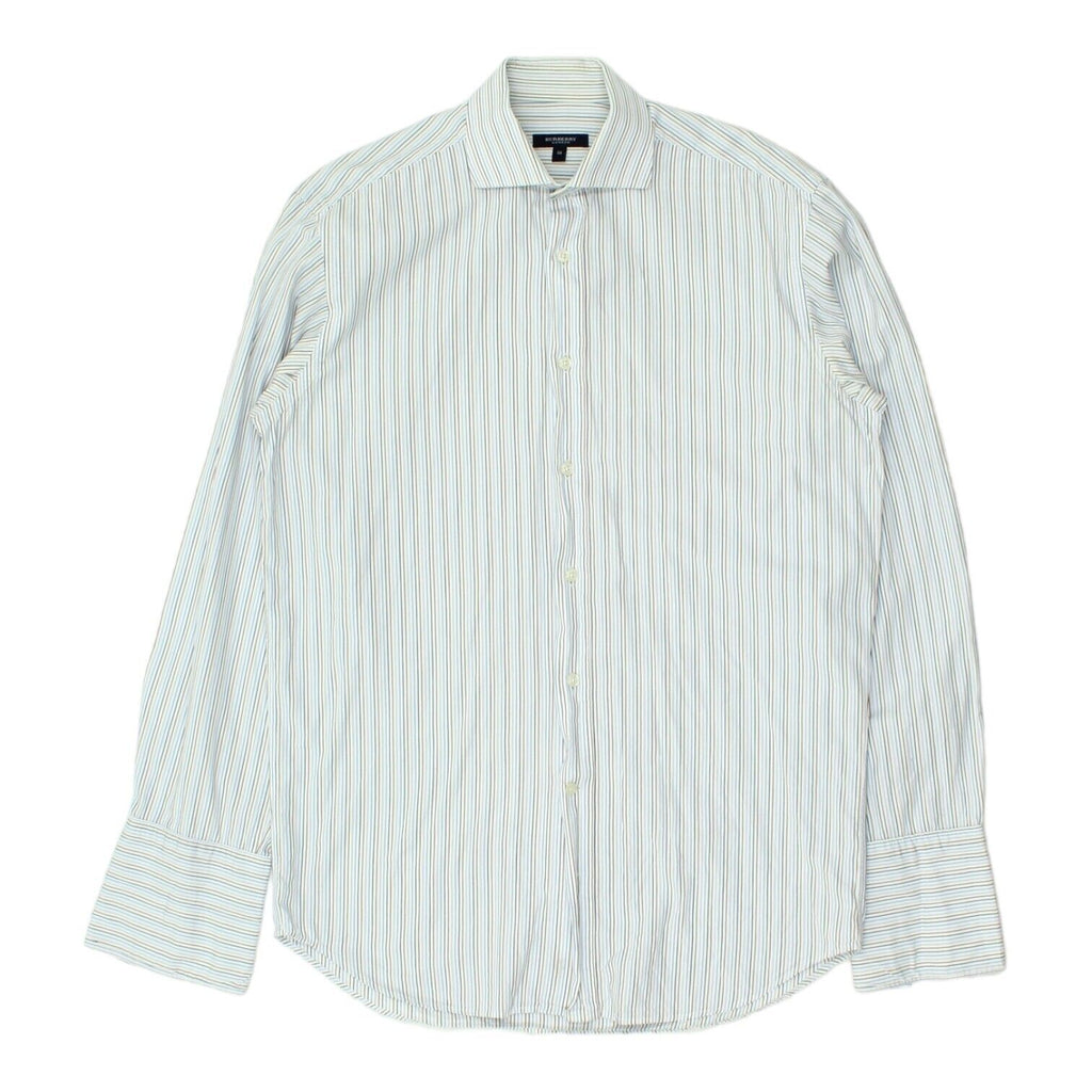 Burberry London Mens White Pin Stripe Spread Collar Shirt | Vintage Designer VTG Vintage Messina Hembry and Second-Hand Messina Hembry from Messina Hembry 