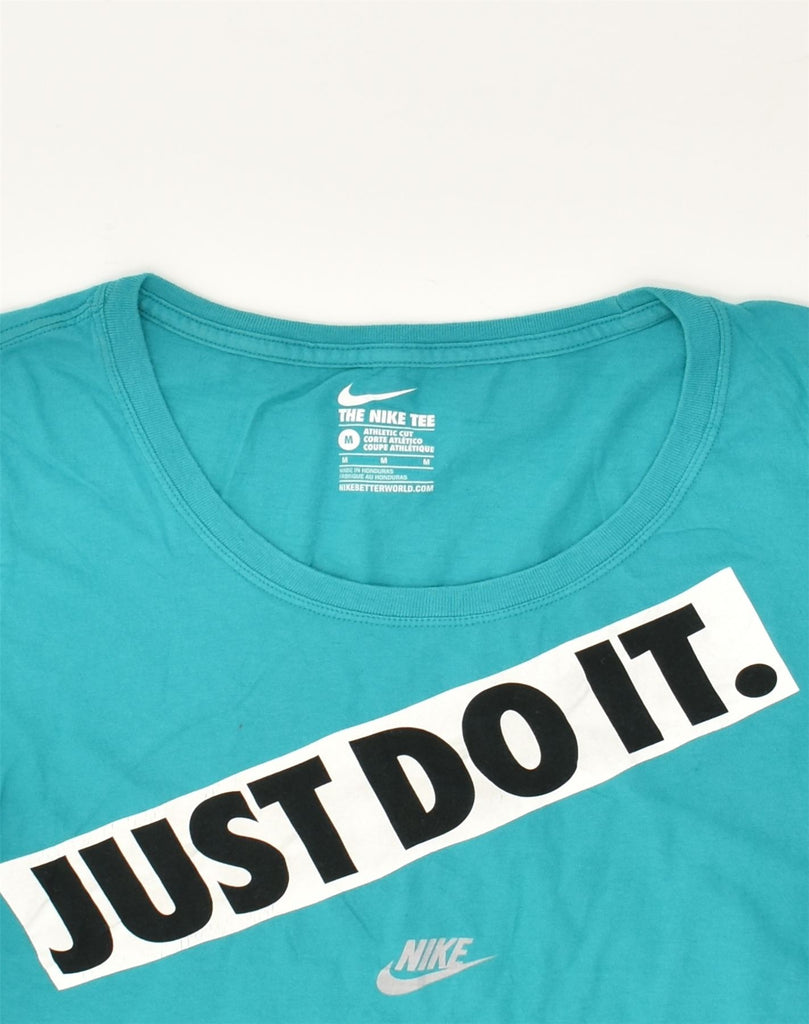 NIKE Womens Athletic Cut Graphic T-Shirt Top UK 12 Medium Turquoise Cotton | Vintage Nike | Thrift | Second-Hand Nike | Used Clothing | Messina Hembry 