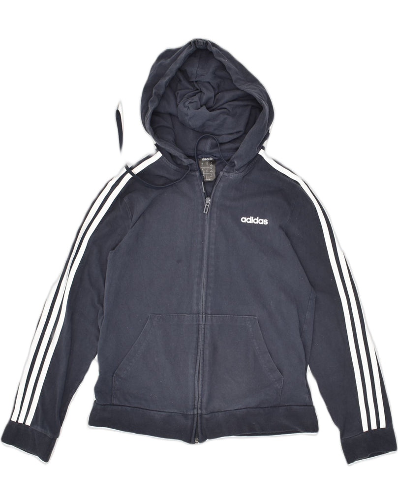 ADIDAS Womens Zip Hoodie Sweater UK 12/14 Medium Navy Blue Cotton | Vintage Adidas | Thrift | Second-Hand Adidas | Used Clothing | Messina Hembry 