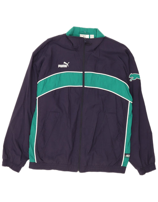 Puma Mens Tracksuit Top Jacket Medium Navy Blue Colourblock Nylon Sports
