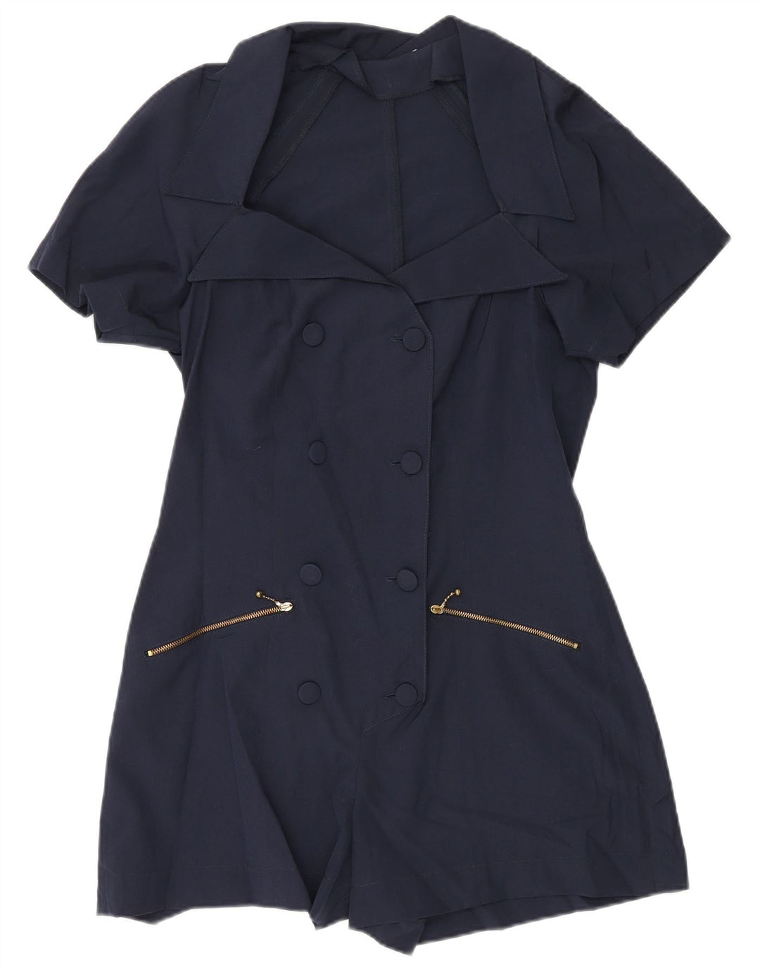 Vintage Womens Short Sleeve Playsuit UK 12 Medium Navy Blue Polyester