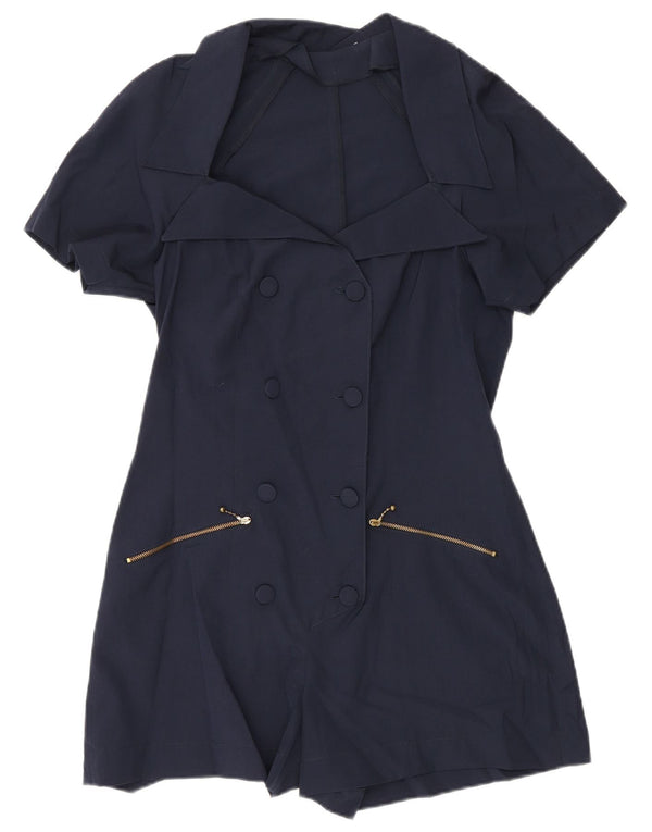 Vintage Womens Short Sleeve Playsuit UK 12 Medium Navy Blue Polyester