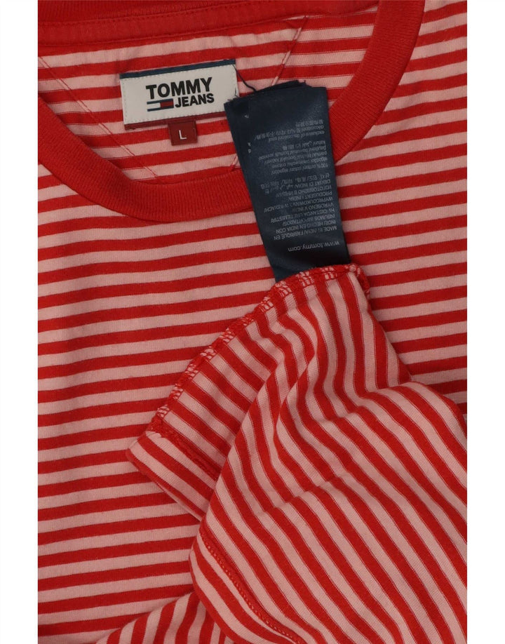 Tommy Hilfiger Mens T-Shirt Top Large Red Striped Cotton