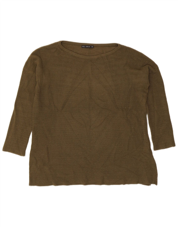 Zara Womens Boat Neck Jumper Sweater UK 14 Medium Khaki