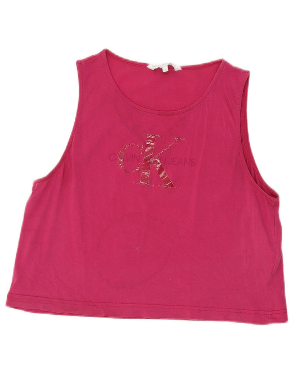 Calvin Klein Jeans Womens Crop Graphic Vest Top UK 12 Medium Pink Cotton