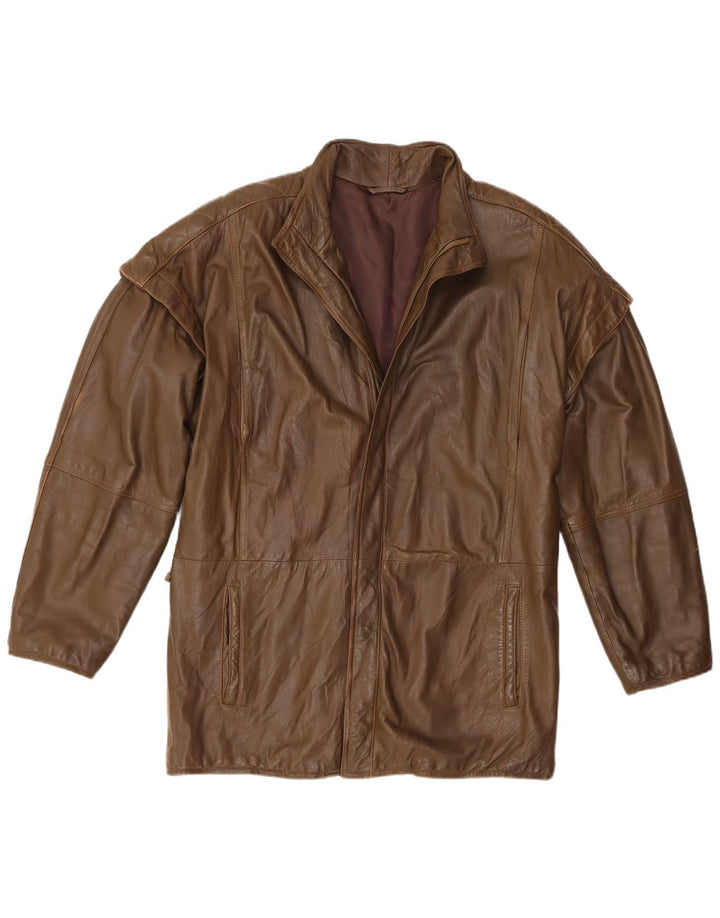 Vintage Mens Leather Jacket IT 52 XL Khaki