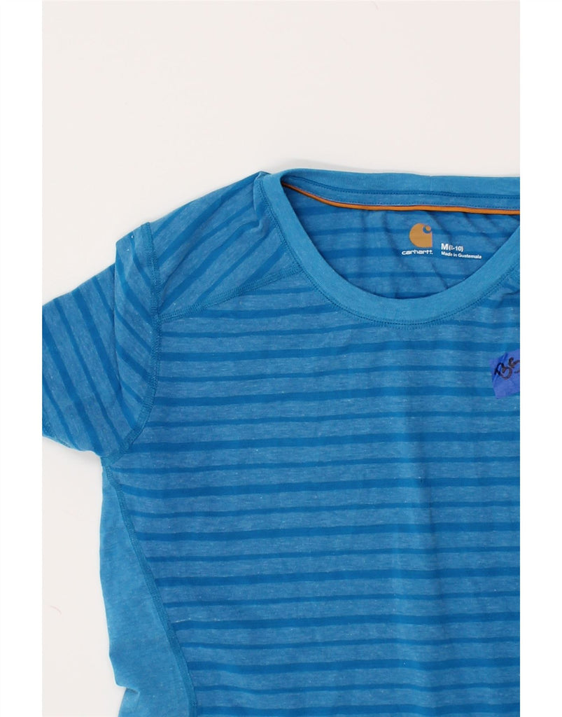 CARHARTT Womens T-Shirt Top UK 12 Medium Blue Striped Polyester | Vintage Carhartt | Thrift | Second-Hand Carhartt | Used Clothing | Messina Hembry 