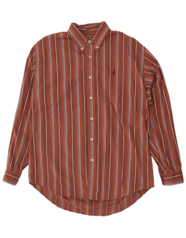 Marlboro Classics Mens Shirt Large Brown Striped Cotton