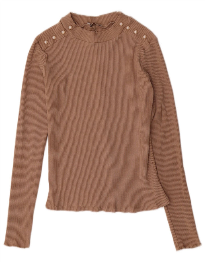 ZARA Womens Top Long Sleeve UK 14 Large Beige