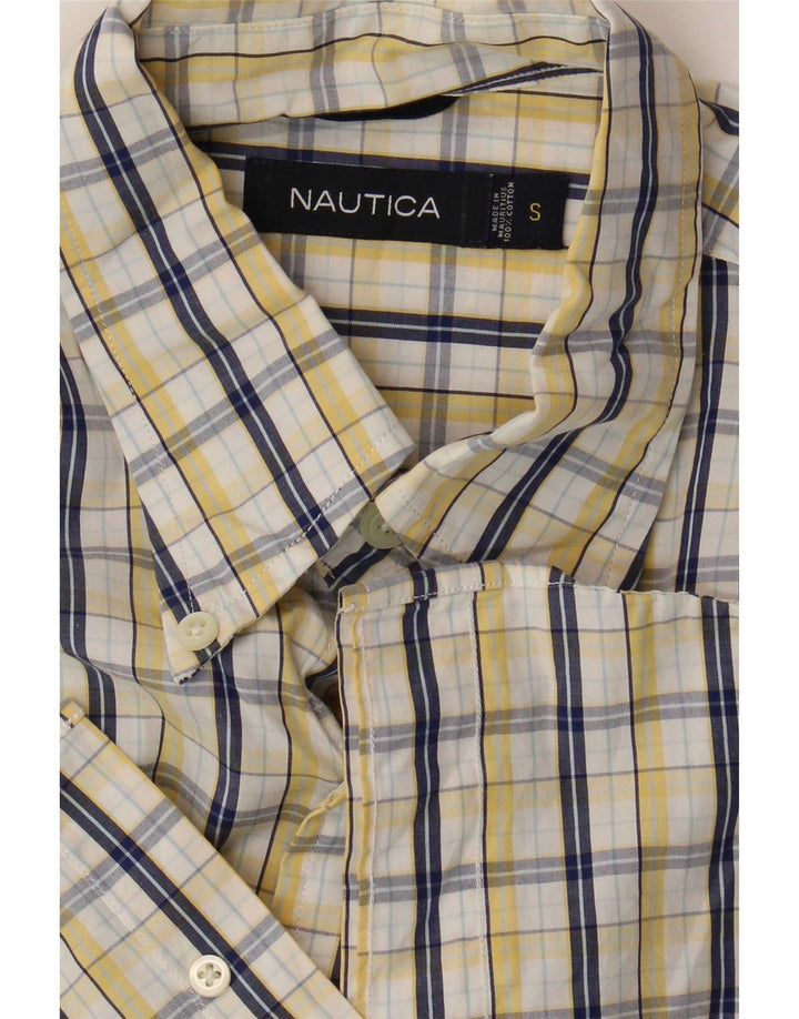 Nautica Mens Short Sleeve Shirt Small Yellow Check Cotton