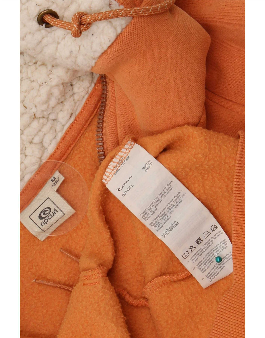 Rip Curl Womens Zip Hoodie Sweater UK 12 Medium Orange Cotton