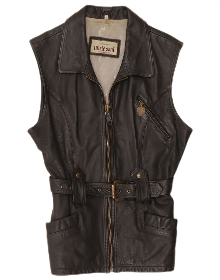 Uncle Sam Mens Leather Gilet Large Black Leather
