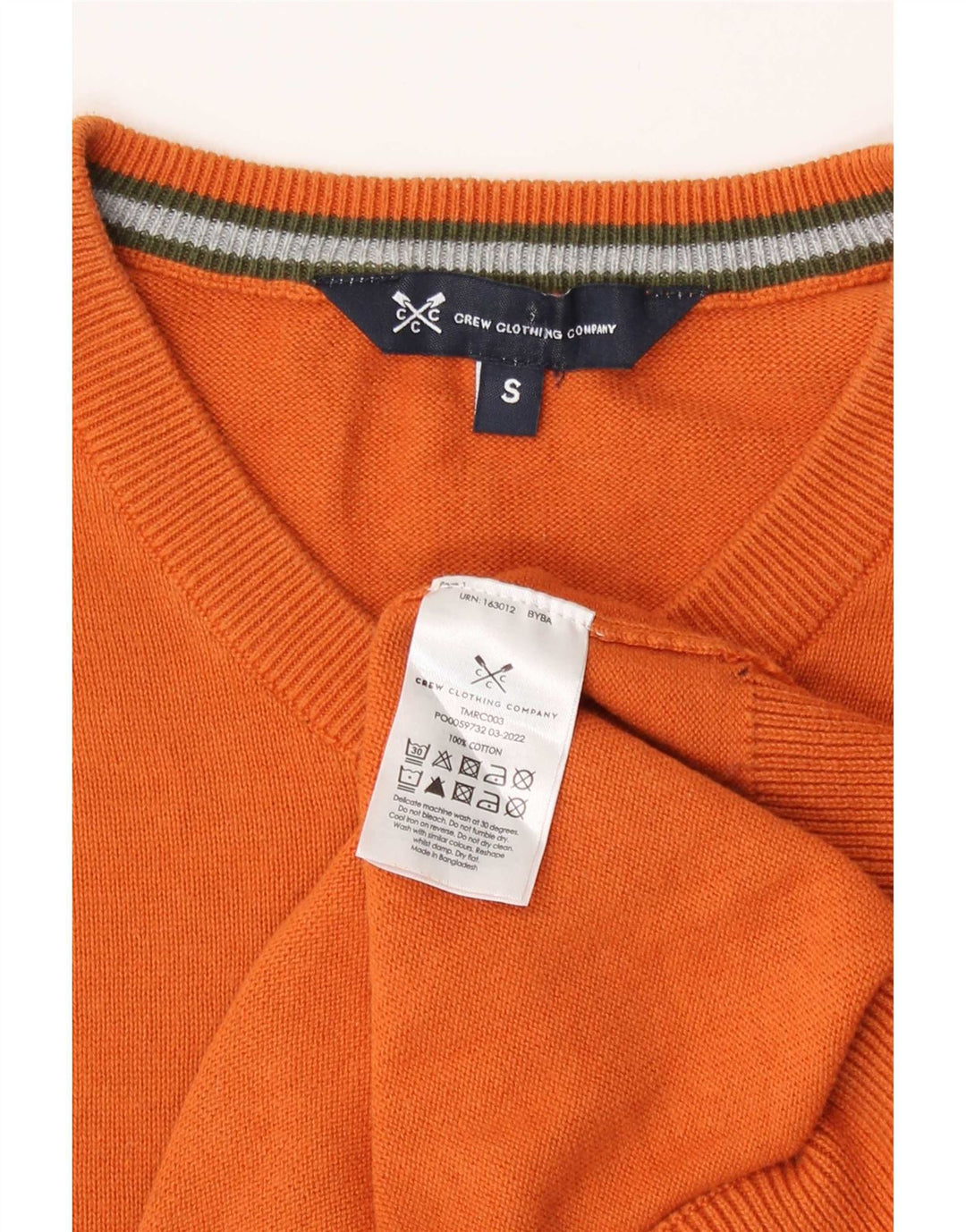 Crew Clothing Mens V-Neck Jumper Sweater Small Orange Cotton