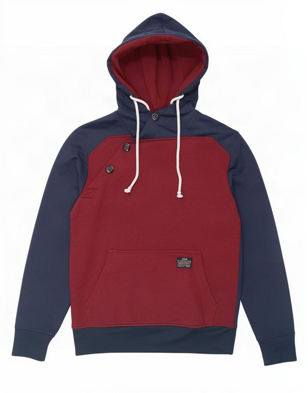 Jack & Jones Mens Button Neck Hoodie Jumper Medium Burgundy Colourblock