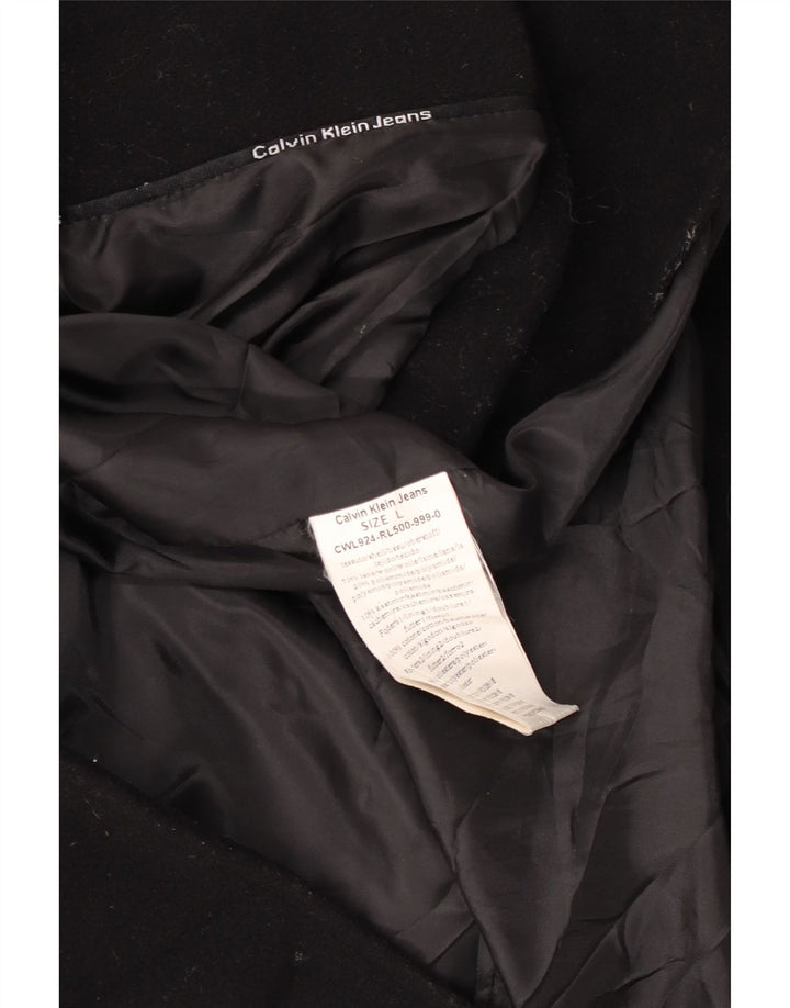 Calvin Klein Jeans Womens Overcoat UK 14 Large Black Wool