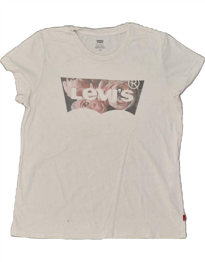 LEVI'S Womens Graphic T-Shirt Top UK 14 Large White Cotton | Vintage Levi's | Thrift | Second-Hand Levi's | Used Clothing | Messina Hembry 