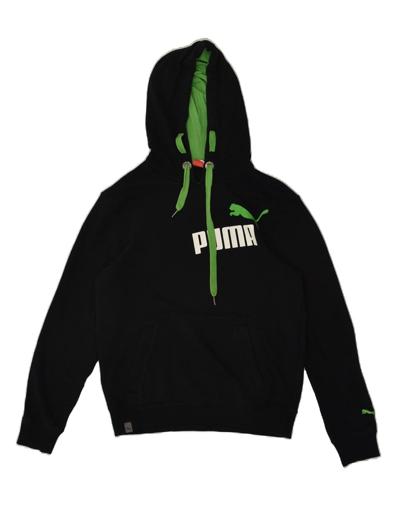 PUMA Mens Graphic Hoodie Jumper Small Black Cotton | Vintage Puma | Thrift | Second-Hand Puma | Used Clothing | Messina Hembry 