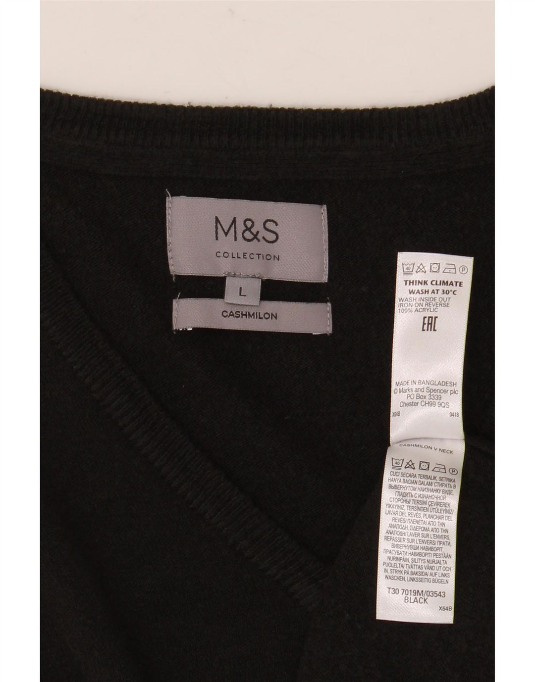 Marks & Spencer Mens V-Neck Jumper Sweater Large Black Acrylic