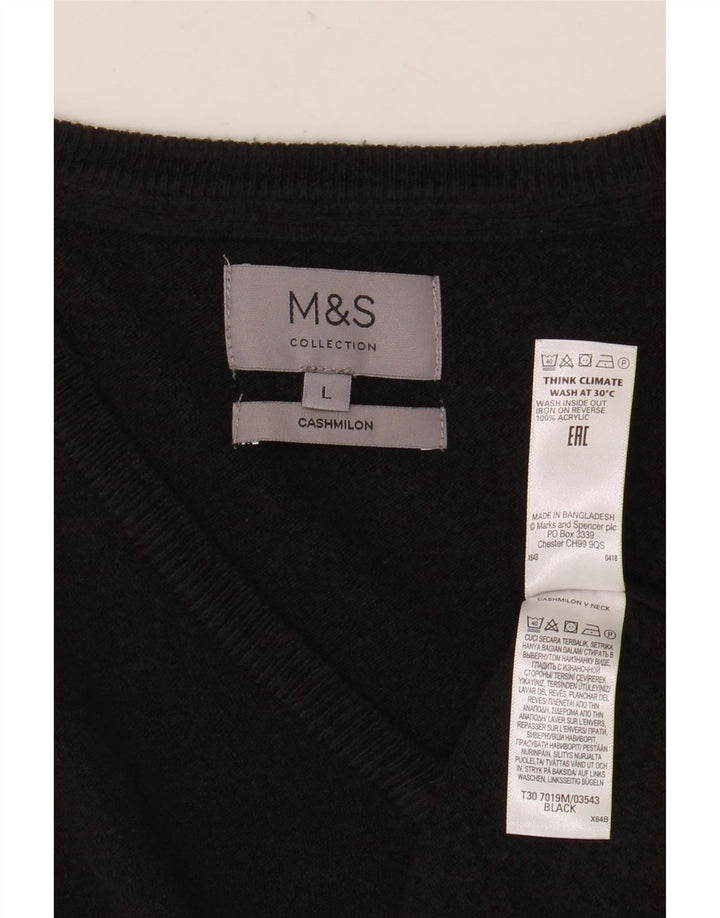 Marks & Spencer Mens V-Neck Jumper Sweater Large Black Acrylic