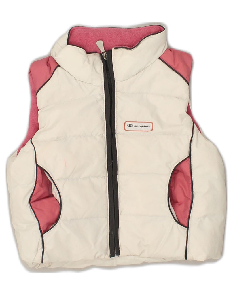 CHAMPION Girls Hooded Padded Gilet 3-4 Years 2XS White Colourblock | Vintage Champion | Thrift | Second-Hand Champion | Used Clothing | Messina Hembry 