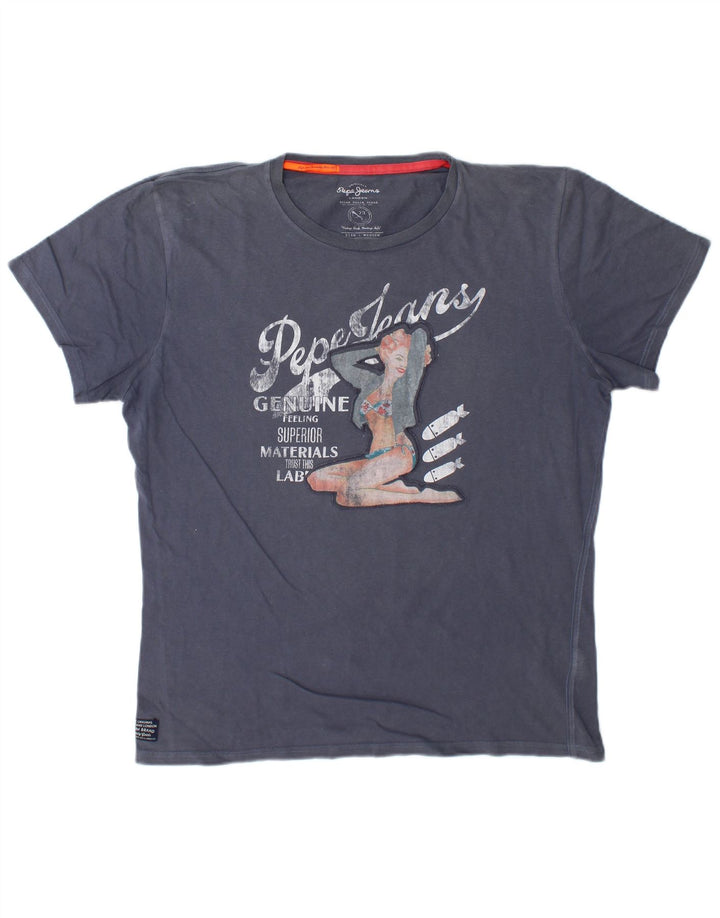PEPE Jeans Mens Regular Fit Graphic T-Shirt Top Medium Navy Blue