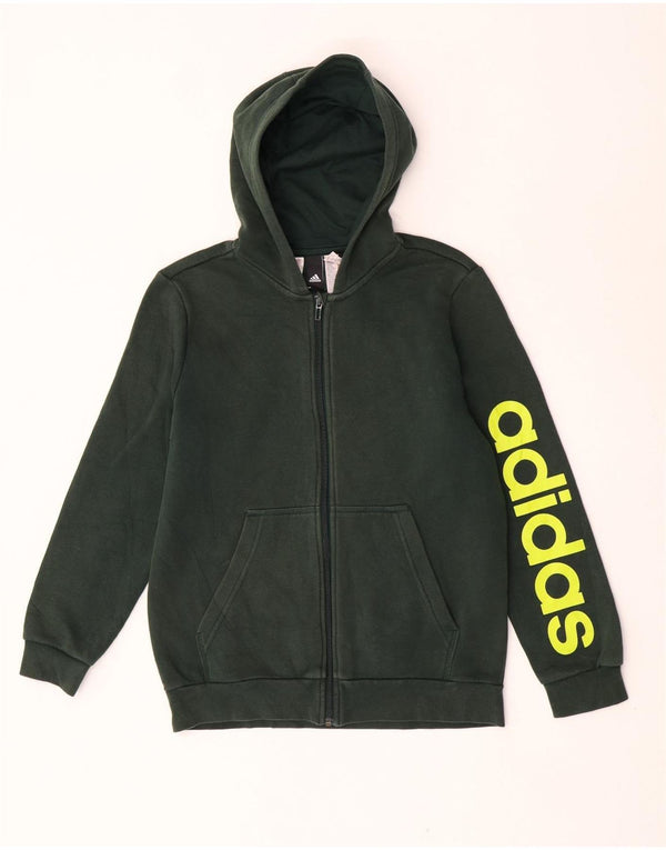 Adidas Boys Graphic Zip Hoodie Sweater 13-14 Years Green Cotton