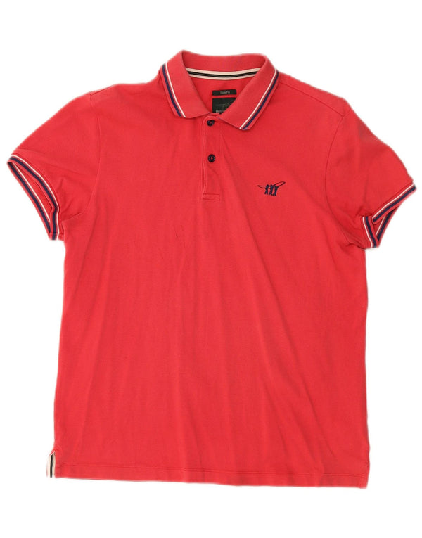 Henry Cottons Mens Slim Fit Polo Shirt Medium Red Striped Cotton