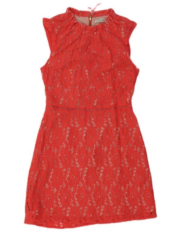 Oasis Womens Lace Sheath Dress UK 10 Small Red Floral Cotton