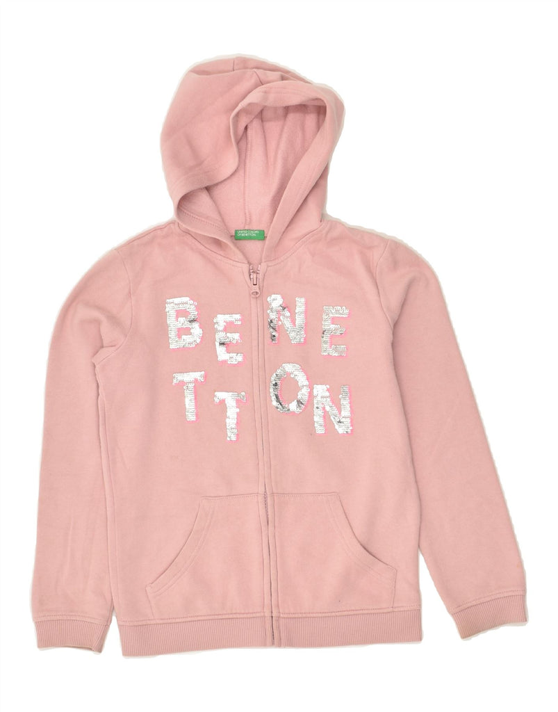 BENETTON Girls Graphic Zip Hoodie Sweater 7-8 Years Medium  Pink Cotton | Vintage Benetton | Thrift | Second-Hand Benetton | Used Clothing | Messina Hembry 