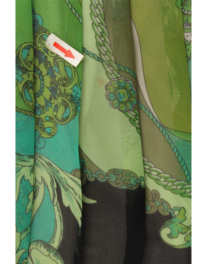 Vintage Womens High Waist Pleated Skirt W30 Medium Green Patchwork
