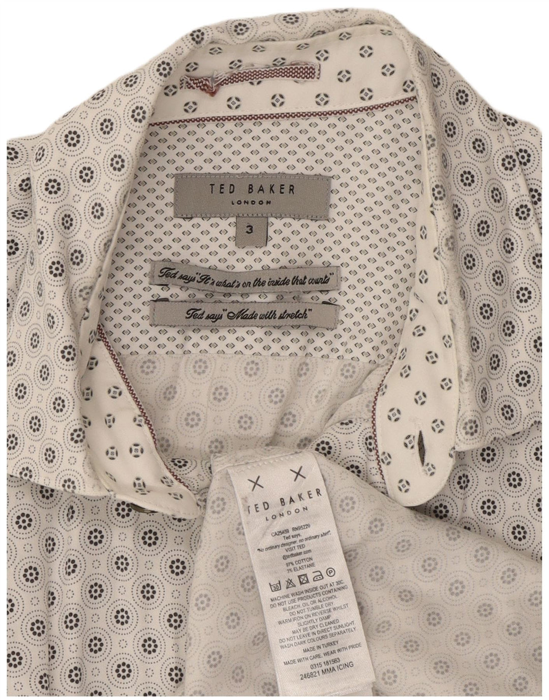 Ted Baker Mens Shirt Size 3 Medium White Geometric Cotton