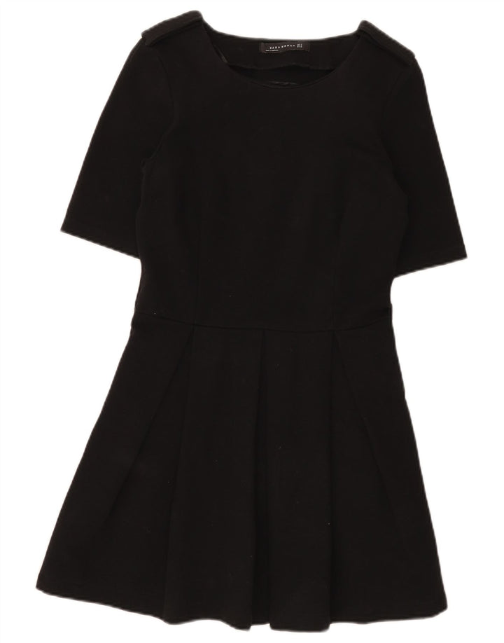 Zara Womens A-Line Dress UK 12 Medium Black Cotton