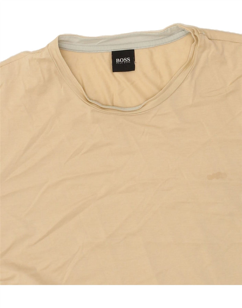 HUGO BOSS Mens T-Shirt Top 2XL Beige Cotton | Vintage Hugo Boss | Thrift | Second-Hand Hugo Boss | Used Clothing | Messina Hembry 