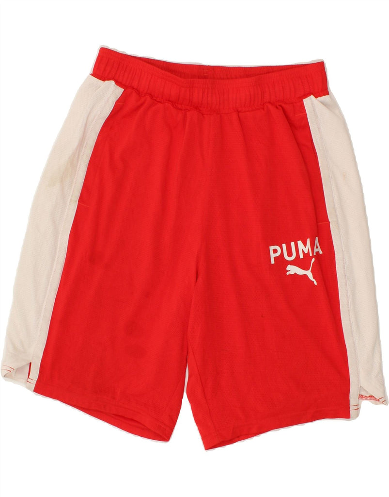 PUMA Mens Graphic Sport Shorts Large Red Colourblock | Vintage Puma | Thrift | Second-Hand Puma | Used Clothing | Messina Hembry 