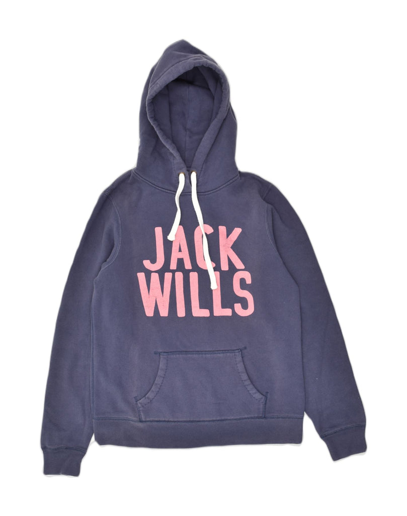 JACK WILLS Womens Graphic Hoodie Jumper UK 14 Large Blue Cotton | Vintage Jack Wills | Thrift | Second-Hand Jack Wills | Used Clothing | Messina Hembry 