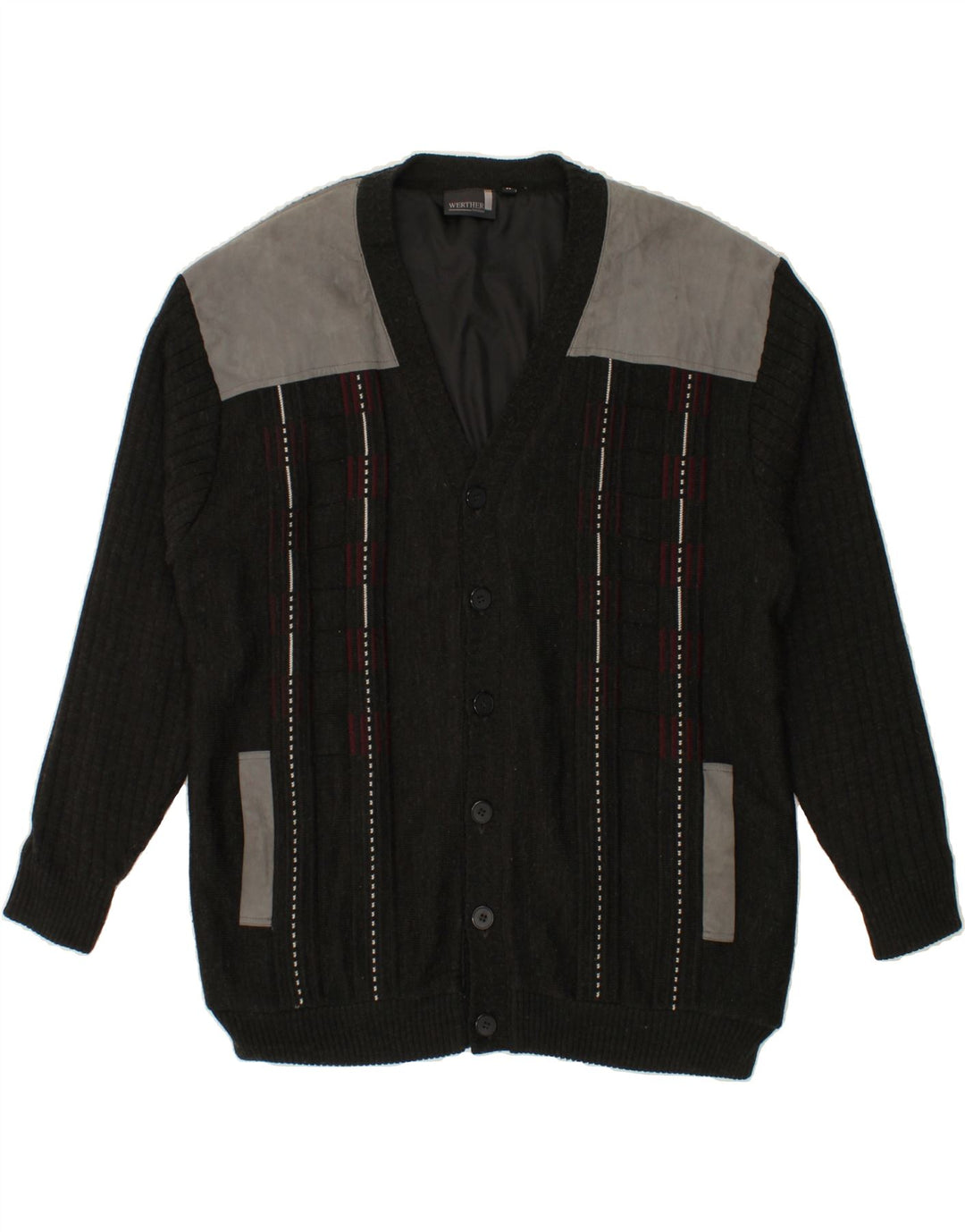 WERTHER Mens Knit Bomber Jacket UK 42 XL Grey Colourblock Vintage Werther and Second-Hand Werther from Messina Hembry 