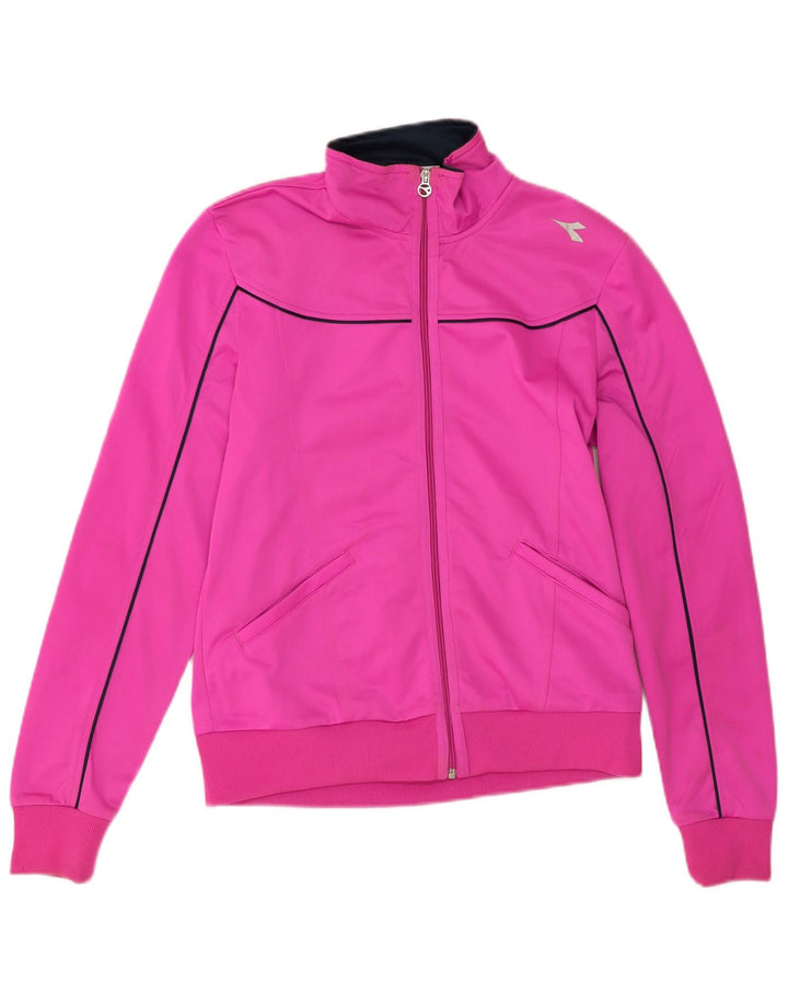 Diadora Womens Tracksuit Top Jacket UK 14 Medium Pink Polyester