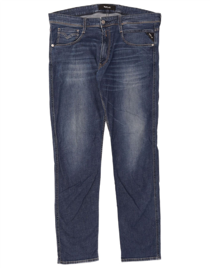 Replay Mens Slim Jeans W36 L32 Blue Cotton