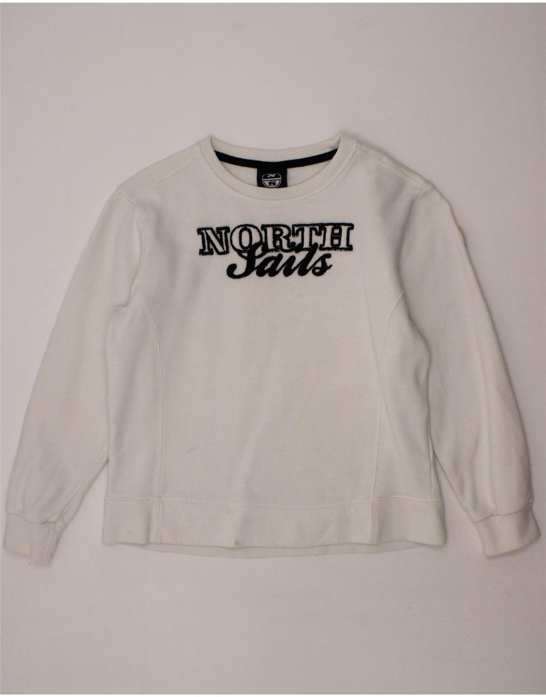 NORTH SAILS Girls Graphic Sweatshirt Jumper 5-6 Years White Cotton Vintage North Sails and Second-Hand North Sails from Messina Hembry 