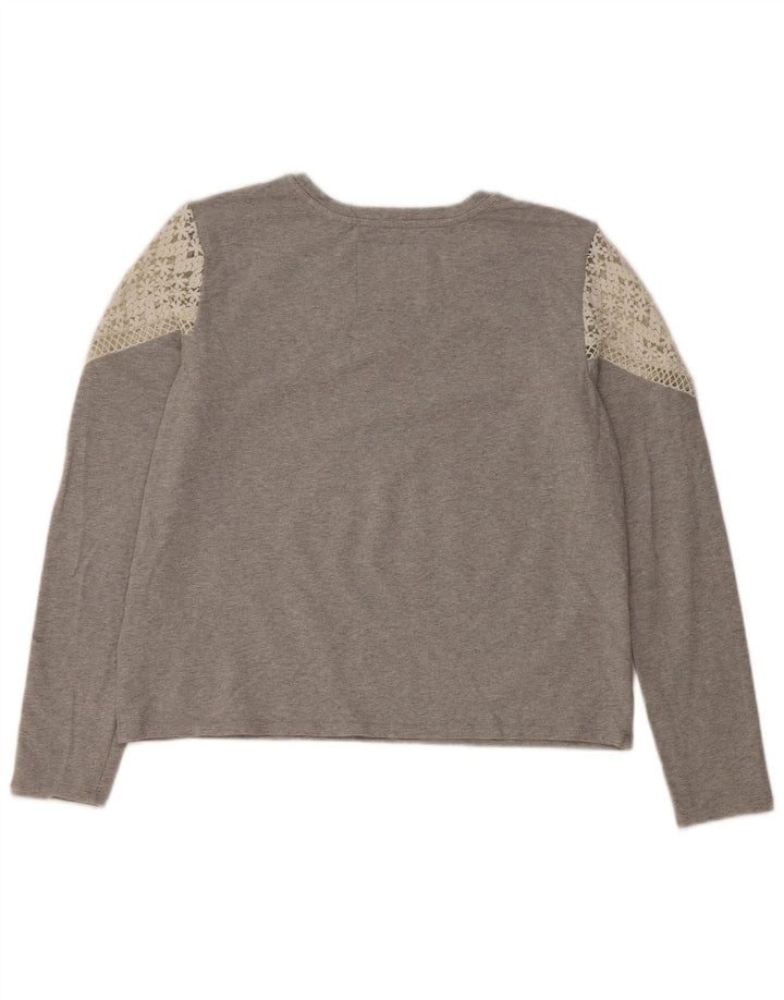 Superdry Womens Top Long Sleeve UK 12 Medium Grey Cotton