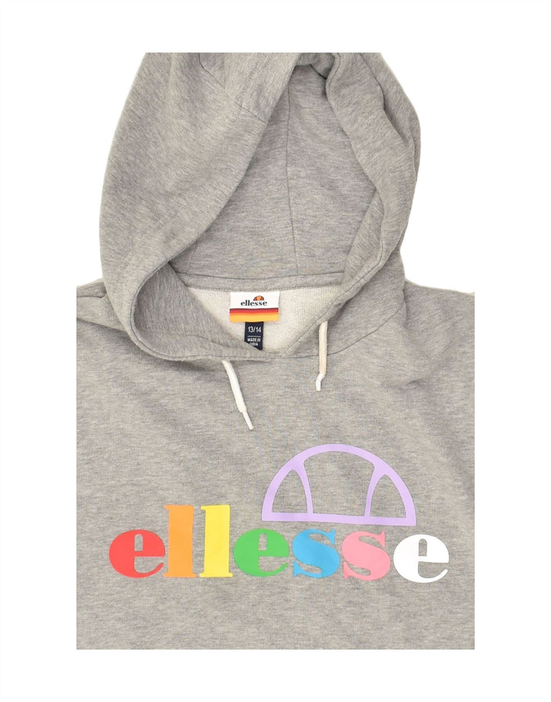 ELLESSE Girls Graphic Hoodie Jumper 13-14 Years Grey Cotton | Vintage Ellesse | Thrift | Second-Hand Ellesse | Used Clothing | Messina Hembry 